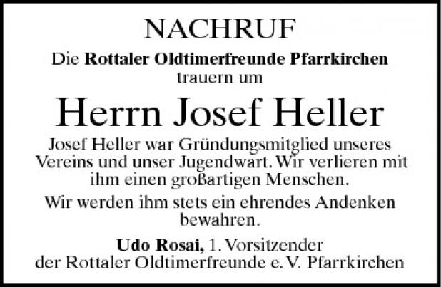 Nachruf für Heller Sepp von den Rottaler-Oldtimerfreunden Pfarrkirchen
