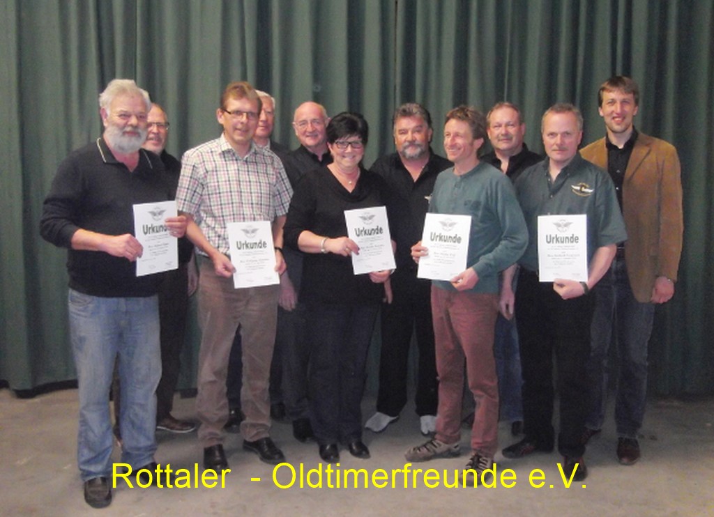 Mitglieder die Zehn Jahre im Verein der Rottaler Oldtimderfreunde dabei sind